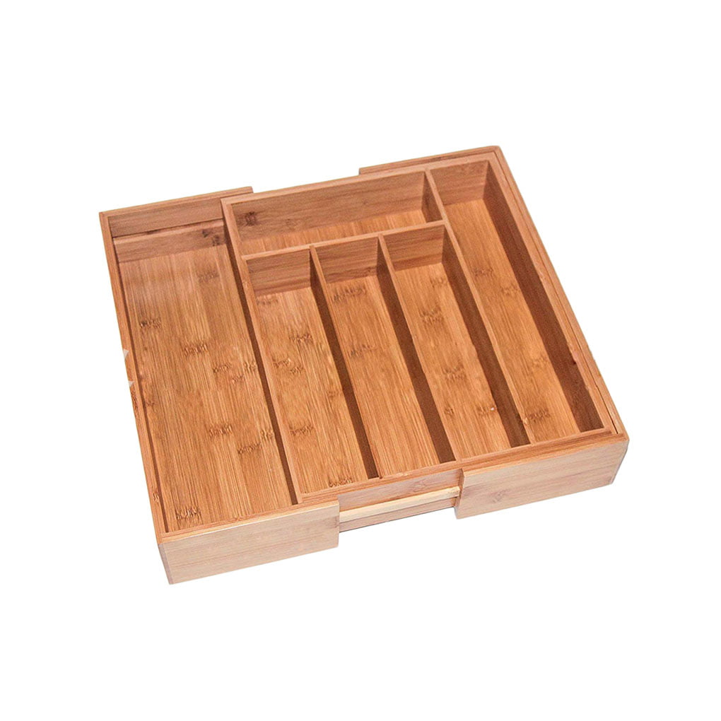 Bamboo Tableware Storage Box Cutlery Organizer Kitchen Retractable Drawer Tray 