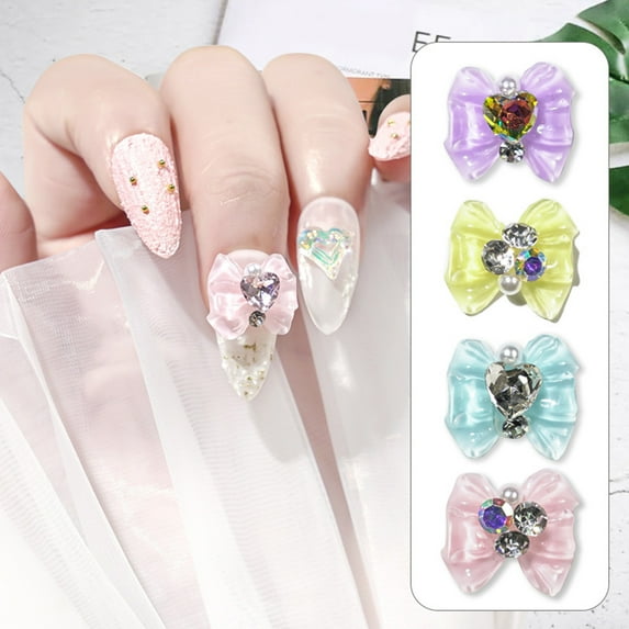 dianhelloya Nail Art Supplies 5Pcs/Set Nail Ornaments Shining Visual Effect Three-dimensional DIY 3D Colorful Bow Nail Art Decorations for Manicurist (L)