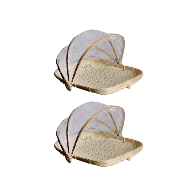 2 cubiertas de bambú y malla para alimentos, reutilizables, para servir comida al aire libre. Rectángulo_L