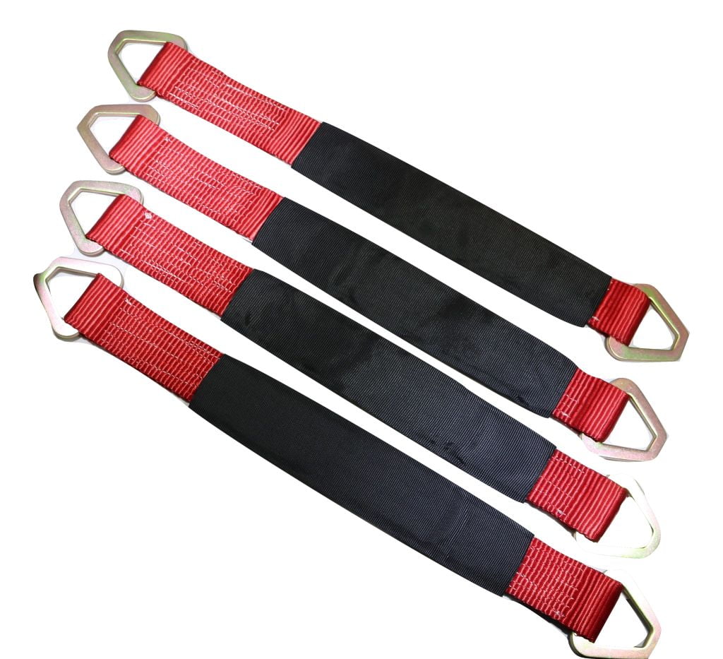 24" Axle Straps Auto Car Hauler Tie Downs Tow Wrecker 4 Pack, RED