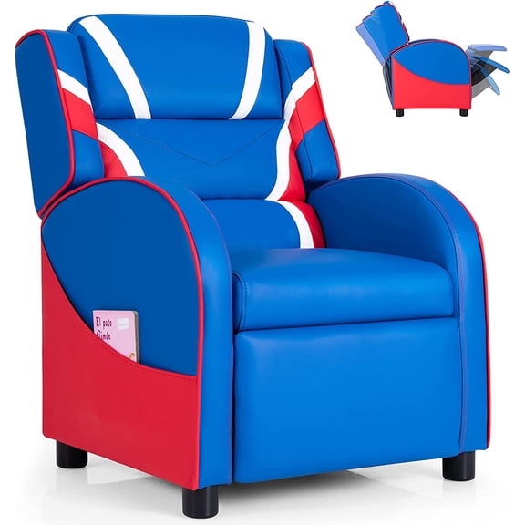 Sunny Lane Kids Recliner, Gaming Recliner Chair w/Footrest, Headrest, Lumbar Support & Side Pockets, Ergonomic Leather Lounge Chair for Living & Gaming Room, Adjustable Recliner Sofa for Boys Girls