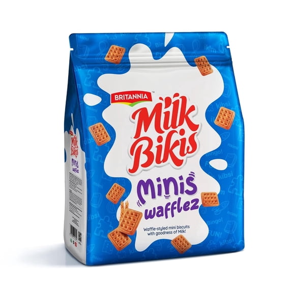 Britannia Milk Bikis Minis Wafflez Biscuits – Waffle-Style Mini Milk Cookies, Crunchy & Light Sweet Snack for Kids & Adults- 200g (7.05 oz)