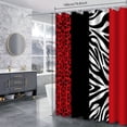 thumbnail image 4 of LVRLVR 1/4 Pcs Wild Animal Leopard Print Fabric Shower Curtain Rug Set - Zebra Print Bath Mat Bathroom Decoration, Red and Black, 70.8" × 70.8", 4 of 9