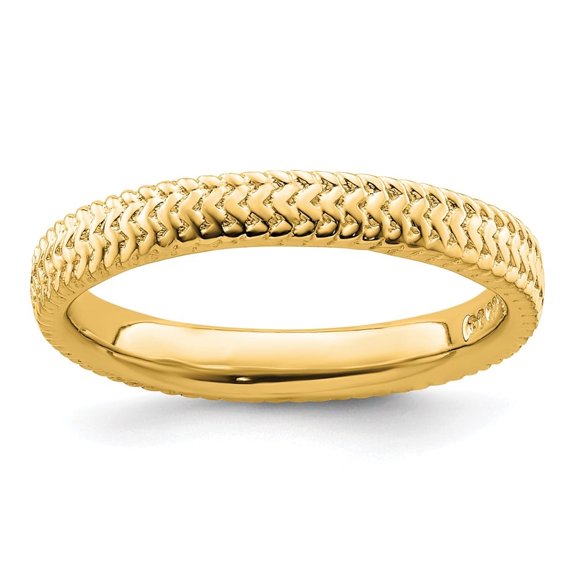 Auriga Fine Jewelry 925 Sterling Silver Gold-plated herringbone Stackable Ring for Women Size 10