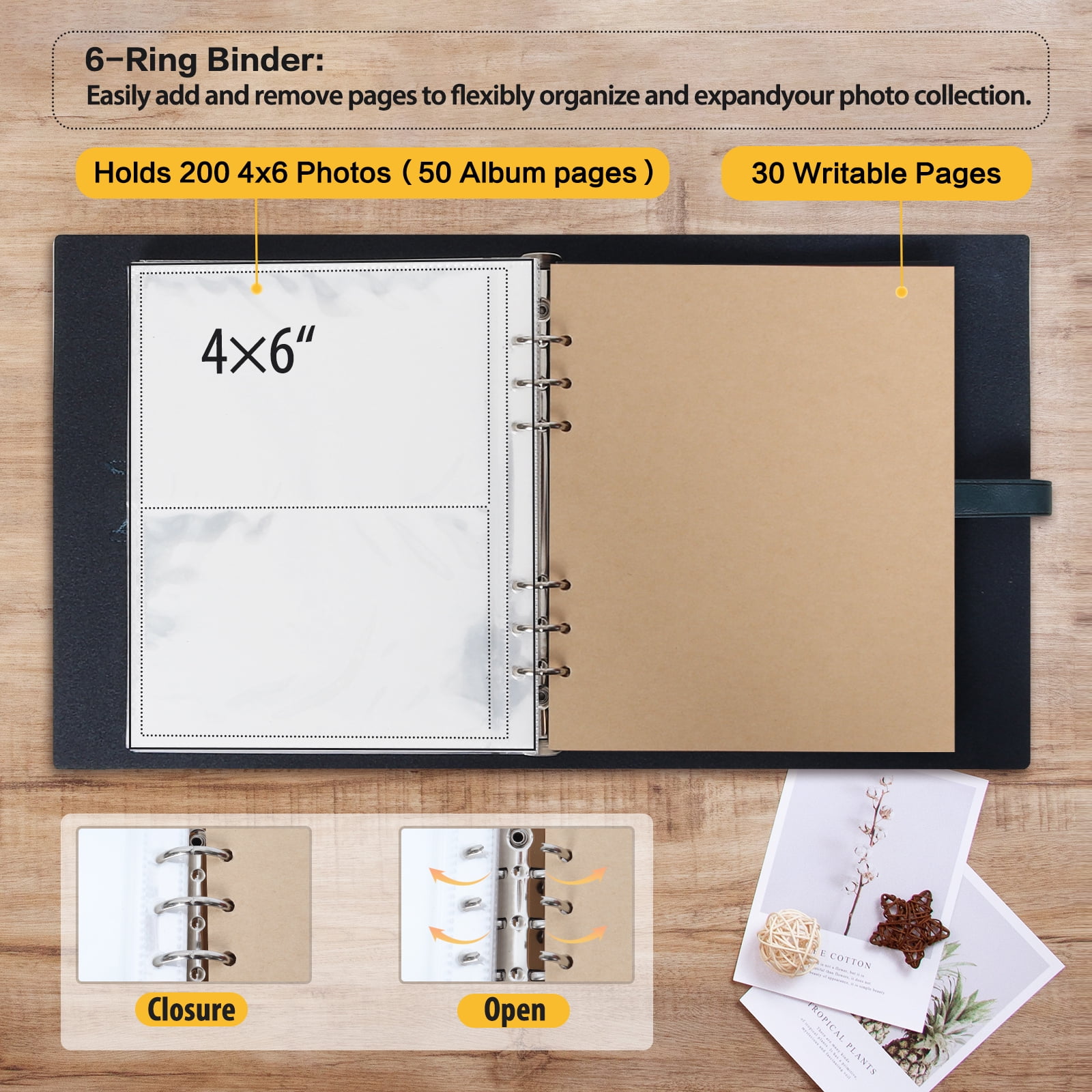 RECUTMS Photo Album Hold 4x6 200 Photos Thick Leather Cover Picture Album with 30 Writing Paper Scrapbook Memory Book Birthday Anniversary (Blue)