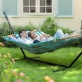 thumbnail image 6 of Zupapa Double Outdoor Hammock with Stand, 2 Persons Cotton Rope Hammock with Polyester Pad and Pillow for Backyard Porch Patio Garden, 6 of 8