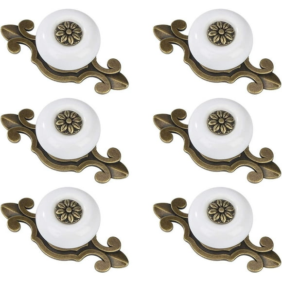 Round Door Knobs Vintage Drawer Knobs 6 Pieces Copper And White