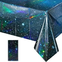 1Pcs Iridescent Space Tablecloths, Disposable Plastic Blue Galaxy Table Cloth Rectangle Table Covers for Space Starry Night Star Theme Party Birthday Party D rations, 54x108 Inch