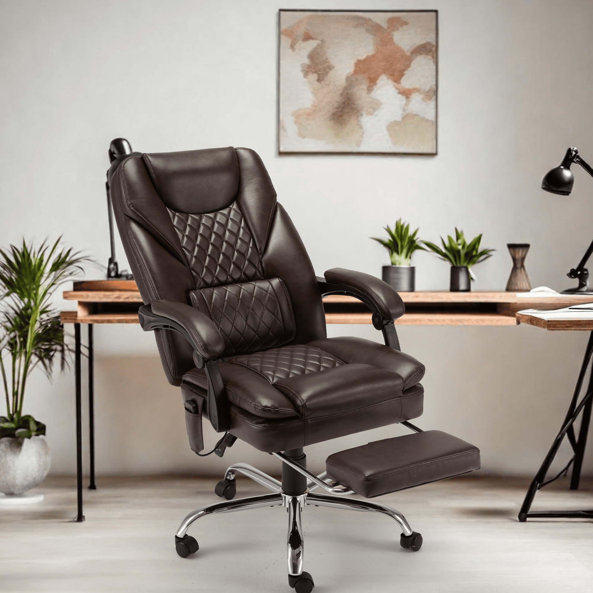 HOMREST Executive Office Chair, Ergonomic Office Chair with Lumbar Support, Office Chair Massager with Heating Function, Office Chair with Wheels and Pedals, Home Office Desk and Chair, Brown