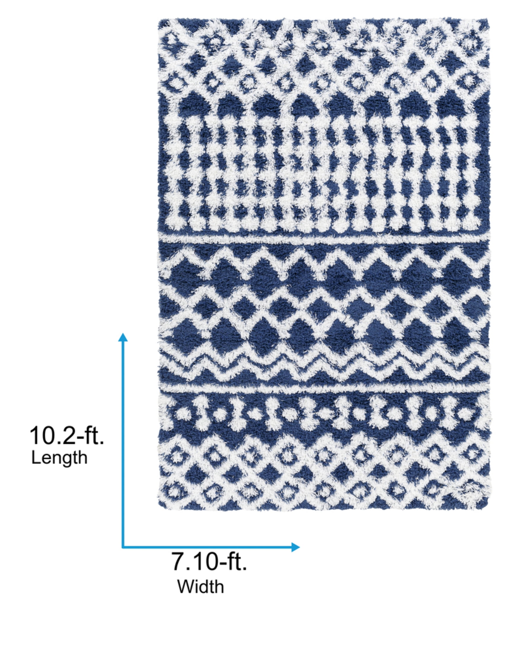 Livabliss Area Rugs for Living Room, 8x10 Urban Shag Global Navy Rug, Bedroom Dining Room Home Decor Stain Resistant Carpet (7'10" x 10'2")