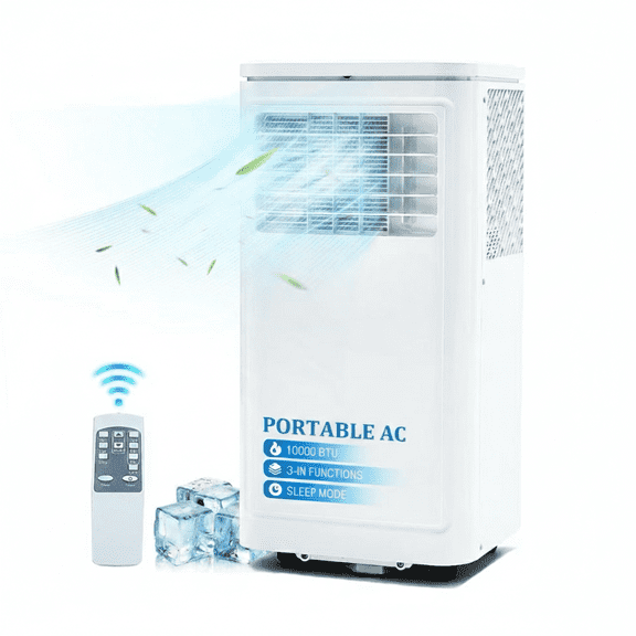 Portable Air Conditioner 10000BTU(115V) with Cooling,Dehumidifier,Sleep & Fan Mode 4-In-1 Remote Control Window Kit Included For Rooms Up To 450 Sq Ft