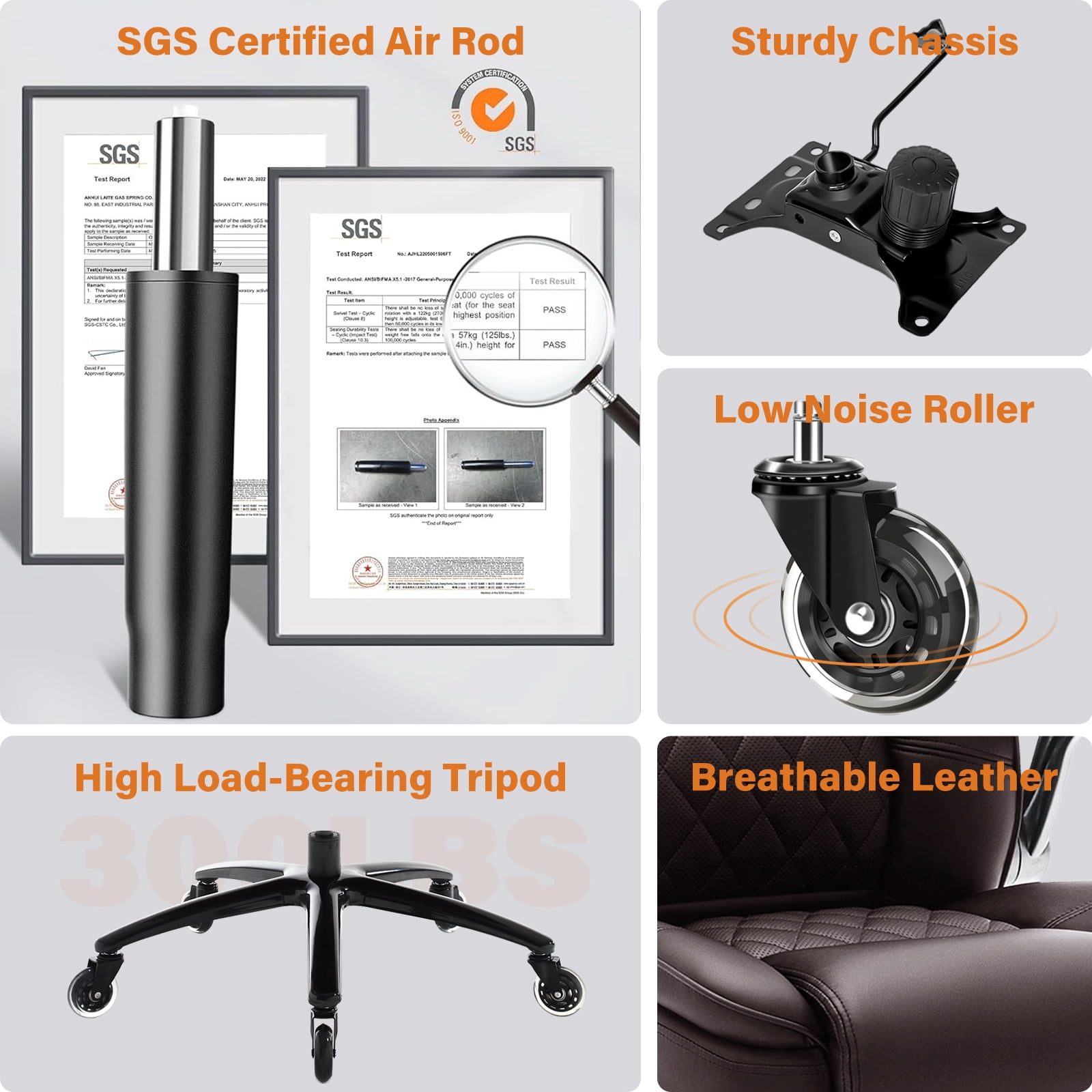 High Back Office Chair with Lumbar Support, Large Upholstered Executive Desk Chair, Faux Leather Computer Chair with Flip-up Arms, Rubber Wheels