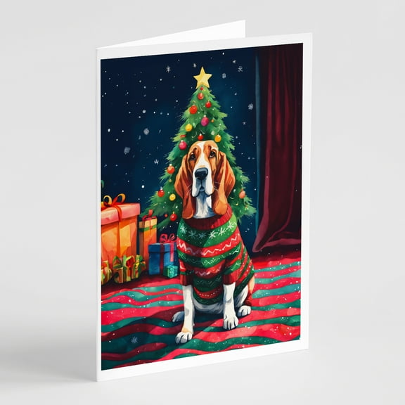 Basset Hound Christmas Greeting Cards Pack of 8 7 in x 5 in