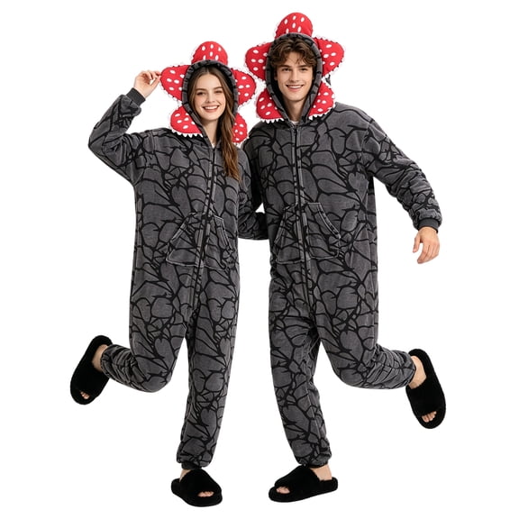 PJKOBMJ Demogorgon Hooded Jumpsuit Long Sleeve Pajama Hoody Onesie Loungewear Fuzzy Fall Winter Warm Thermal Fluffy Pajama Sets