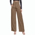 thumbnail image 6 of Women's High Waisted Wide Leg Pants Trousers Slacks with Bow Detail Solid Color Stretchy Flowy Casual Business Work Office Lounge Wear Travel Essentials | Aestivo,Khaki L, 6 of 7