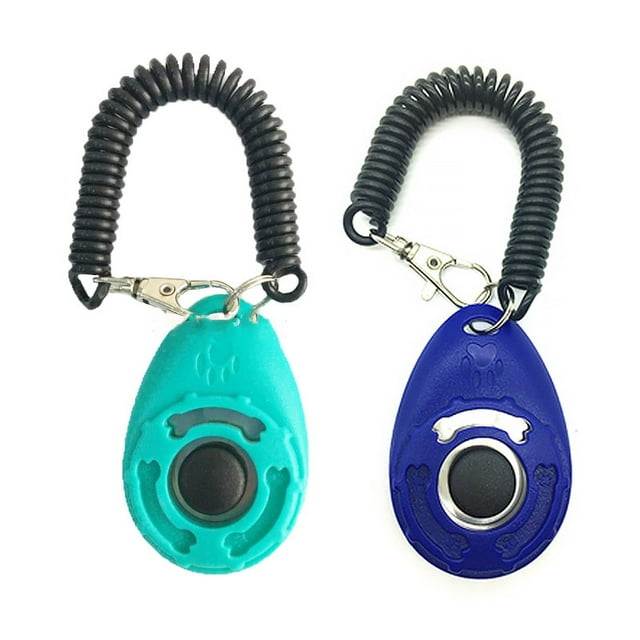 2 Pcs Clicker d'Entraînement pour Animaux avec Sangle de Poignet pour Dressage de Chien - Bleu Foncé + Vert