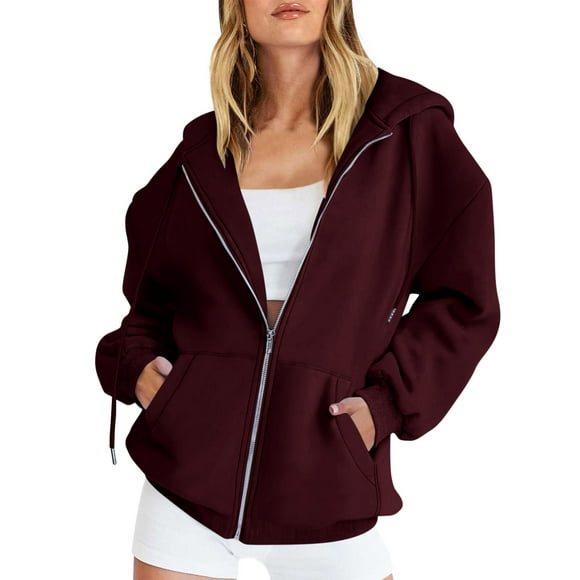 Yuyuzo Women Lightfleece Sweatshirt Jackets Long Sleeve Zip up Hooded Solid Color Coat Outwear with Pockets