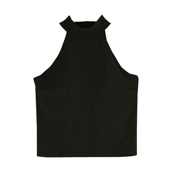 Lovskoo Camisole Tops for Women Round Neck Summer Slim Top with Built in Bra Halter Neck Hanging Sleeveless Shirt Black L