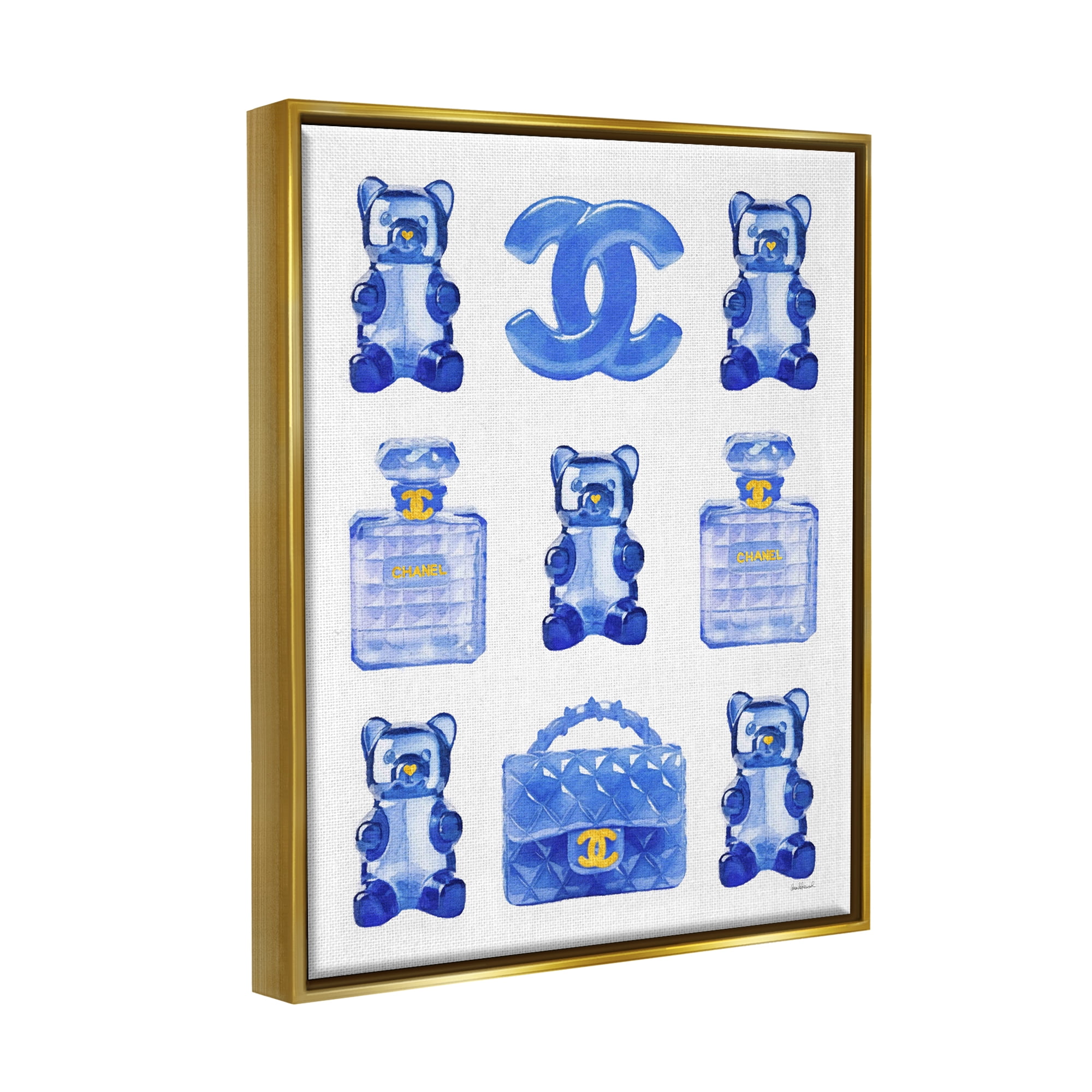 Stupell Industries Blue Glam Gummy Candy Beauty & Fashion Painting Gold Floater Framed Canvas Art Print Wall Art, 25 x 31