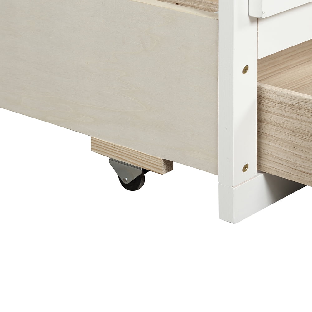 Lowestbest Solid Wood Captain's Bed, Twin Daybed with Trundle Bed and 3 Storage Drawers