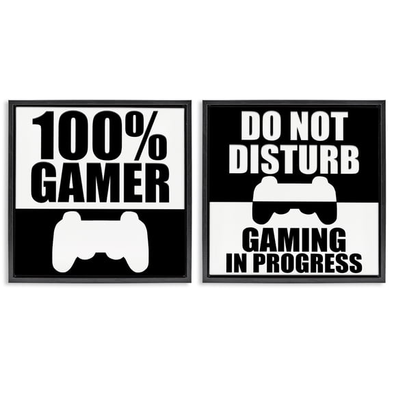 Competitive Gamer Black & White 2 Piece Black Framed Floater Canvas Set, design by Kim Allen