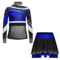 thumbnail image 2 of TiaoBug Cheerleading Outfits for Kids Girls Long Sleeve Mock Neck Rhinestones Cheer Top with Mini Skirt Set Blue 8, 2 of 7