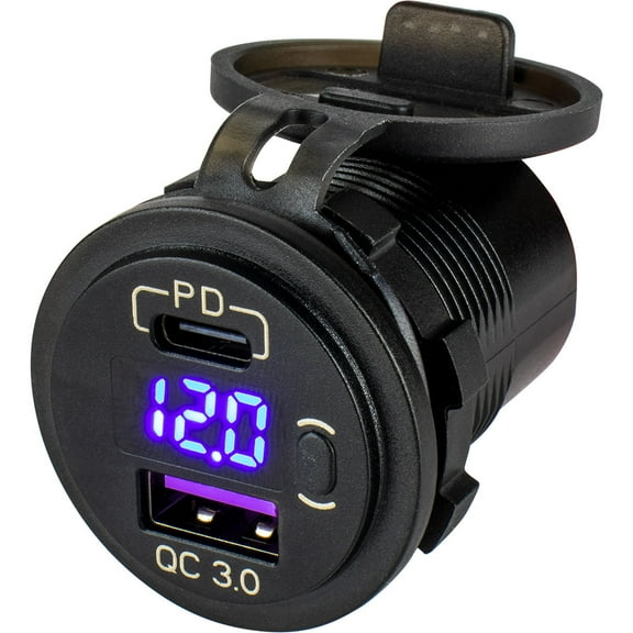 Sea-Dog Round USB & USB-C Power Socket w/Hidden Voltmeter | Bundle of 2