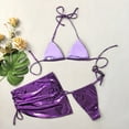 thumbnail image 4 of Womens 3 Piece Swimsuits Solid Bikini Set with Cover Up for Women Purple S, 4 of 6