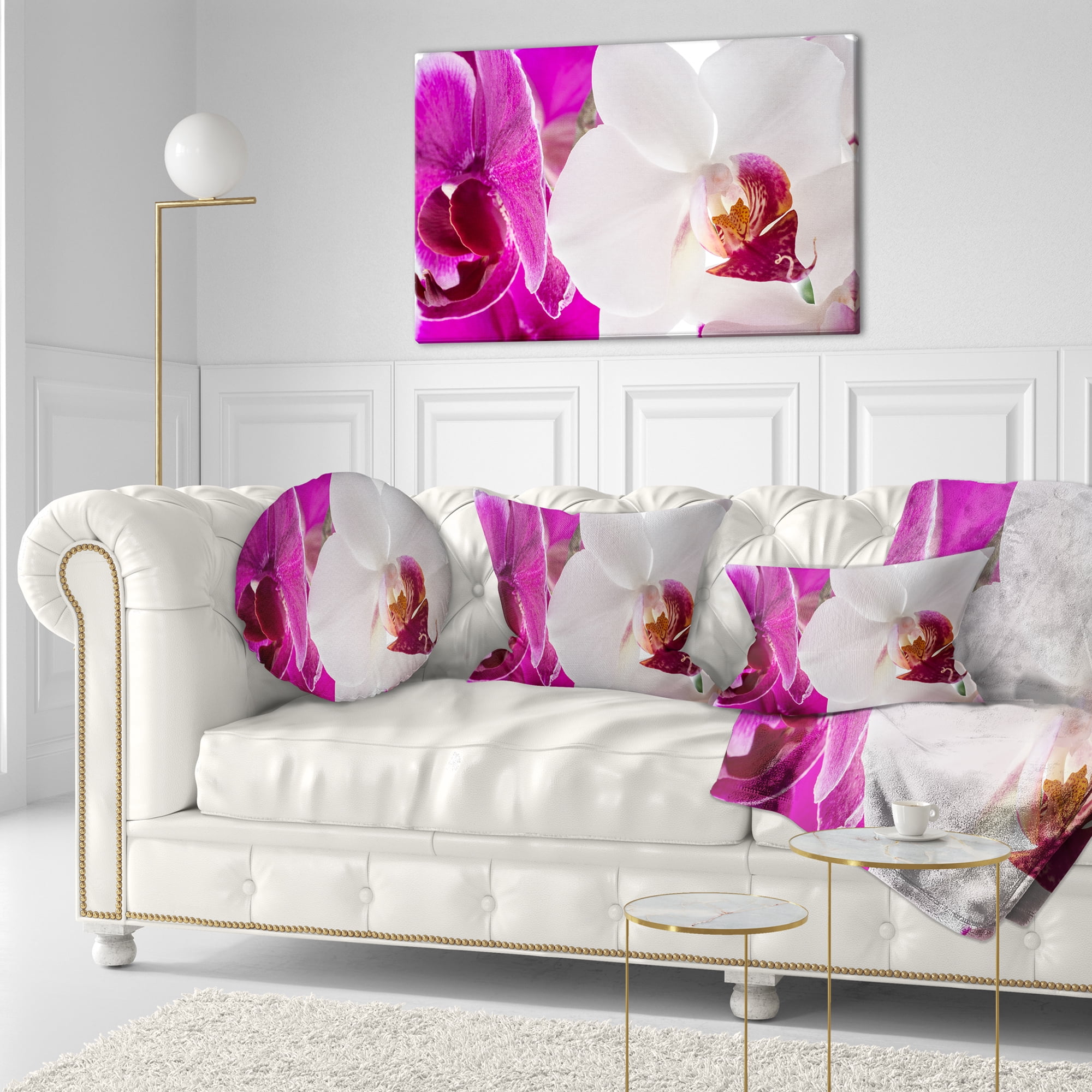 Designart Blooming Orchid Flowers - Abstract Throw Pillow - 12x20