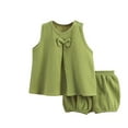 thumbnail image 2 of YUTK Outfit for Kids,Solid Color Gauze Set Double-Layer Breathable Two-Piece Set Bow Top and Pants Set Round Neck Set Sale Green, 2 of 3