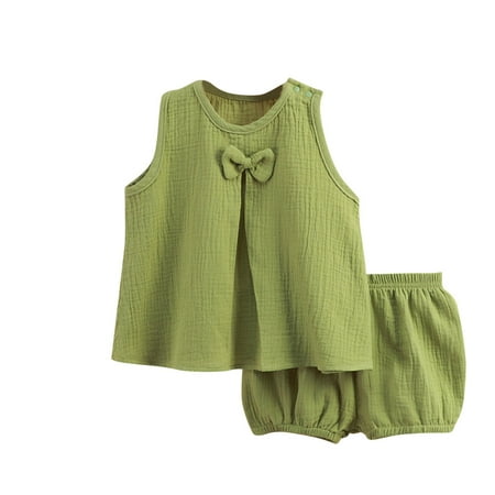 JingChang 2 Piece Toddler Baby Kids Open Front Vest Jacket Baby Bloomers Unisex Baby Girls Boys Cotton Linen Blend Shorts