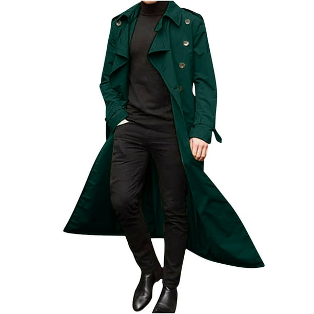 POROPL Mint Green Trench Coat for Men Winter Solid Color Warm Lapel Coat Business Long Trench Coat Size M Walmart Business Supplies