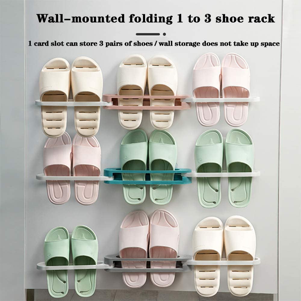 3 in 1 Wall Mounted Folding Slippers Rack Shoes Organizer Hanger Shelf