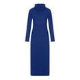 thumbnail image 3 of KIHOUT Robe Maxi Femme Couleur Unie Col Haut Manches Longues Patchwork Poches Grand Ourlet Longue Jupe, 3 of 5