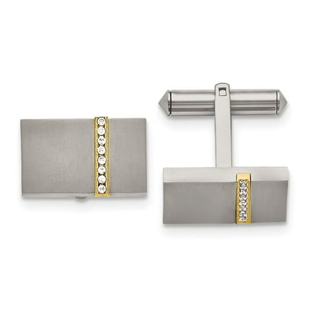 Diamond Rectangular Cufflinks - Mia Diamonds Titanium Brushed Yellow IP-plated Cubic Zirconia (CZ)s Rectangular Cuff Links