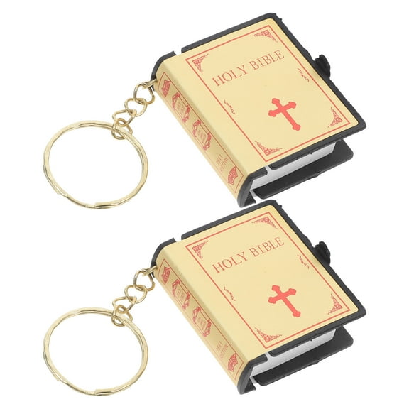 WHAMVOX 2pcs Bible Metal Keychain Miniature Book Pendant Key Rings Religious Gifts