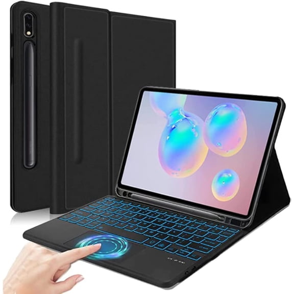 Black Synthetic Leather Keyboard Cover with Backlit Keys & Touchpad Compatible with Galaxy Tab S6 10.5 Inch SM-T860/T865/T867