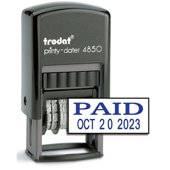 Trodat 4850 Date Stamp with PAID, Self Inking Stamp - Blue Ink