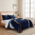 thumbnail image 5 of Twin XL Quilt Set 68''x98'', Marble Navy Blue Lightweight Bedspread Coverlet Set with 2 Pillow Shams, Modern Golden Ombre Retro Fluid Art Breathable All Season Quilt Bedding for Dorm/Guest Room, 5 of 9