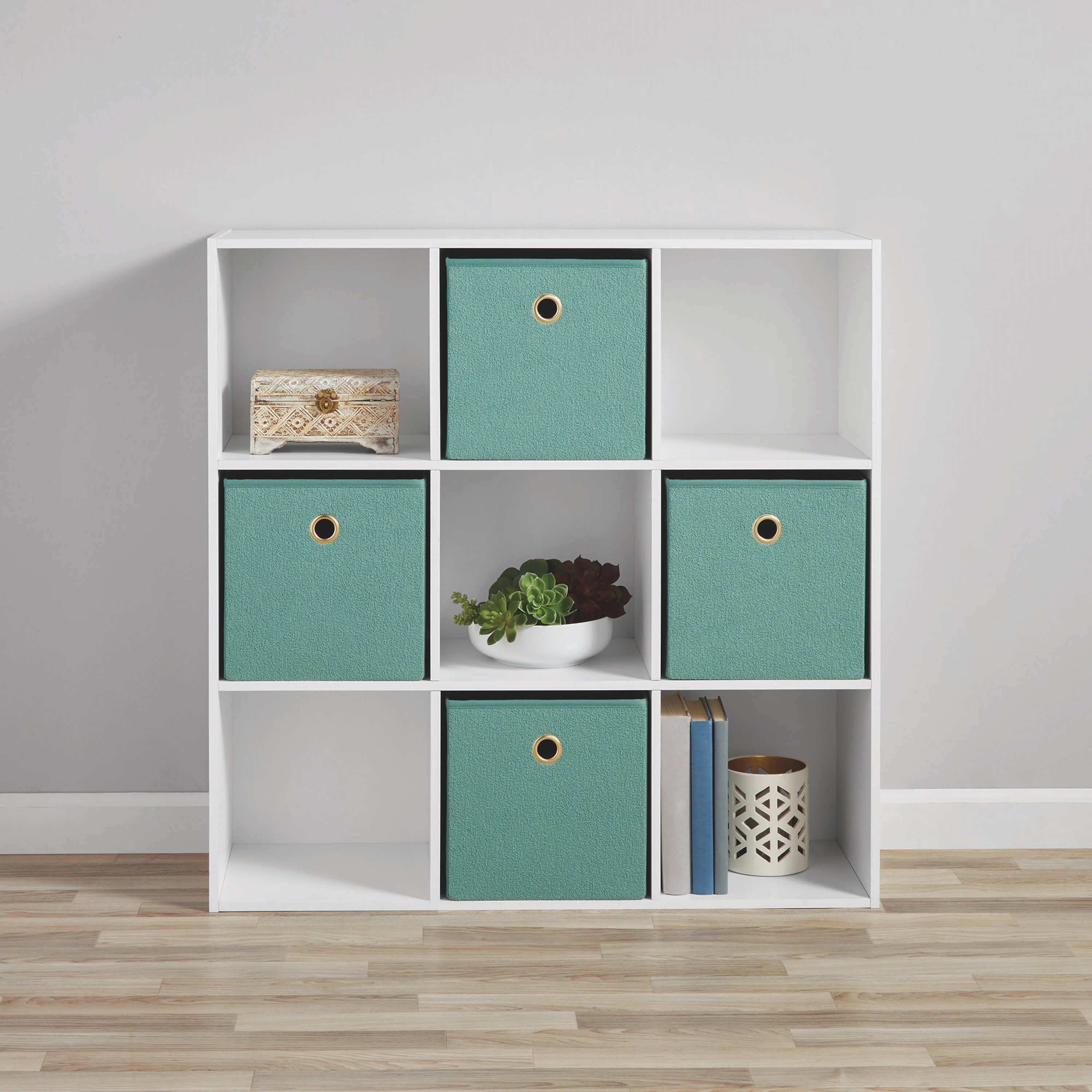 Mainstays 9-Cube Storage Organizer Bookcase, White photo 1