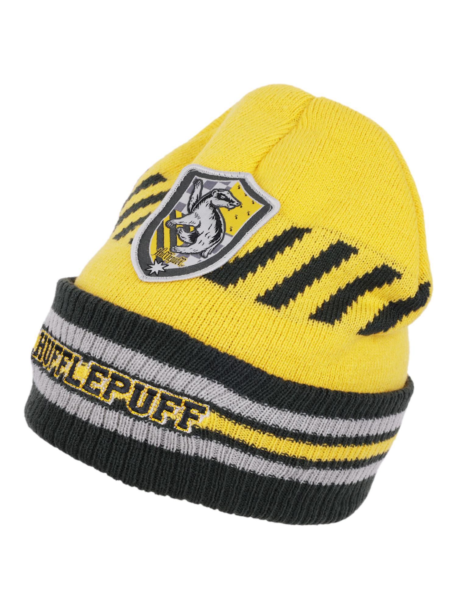 Harry Potter Beanie Hat and Scarf Set, Hufflepuff Ribbed Cuff Winter Knit Cap, Green/Black, One Size