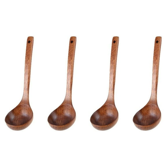 4X Kitchen Cooking Straight Handle Wooden Wood Soup Scoop Spoon Ladle Brown 11 Inch Long