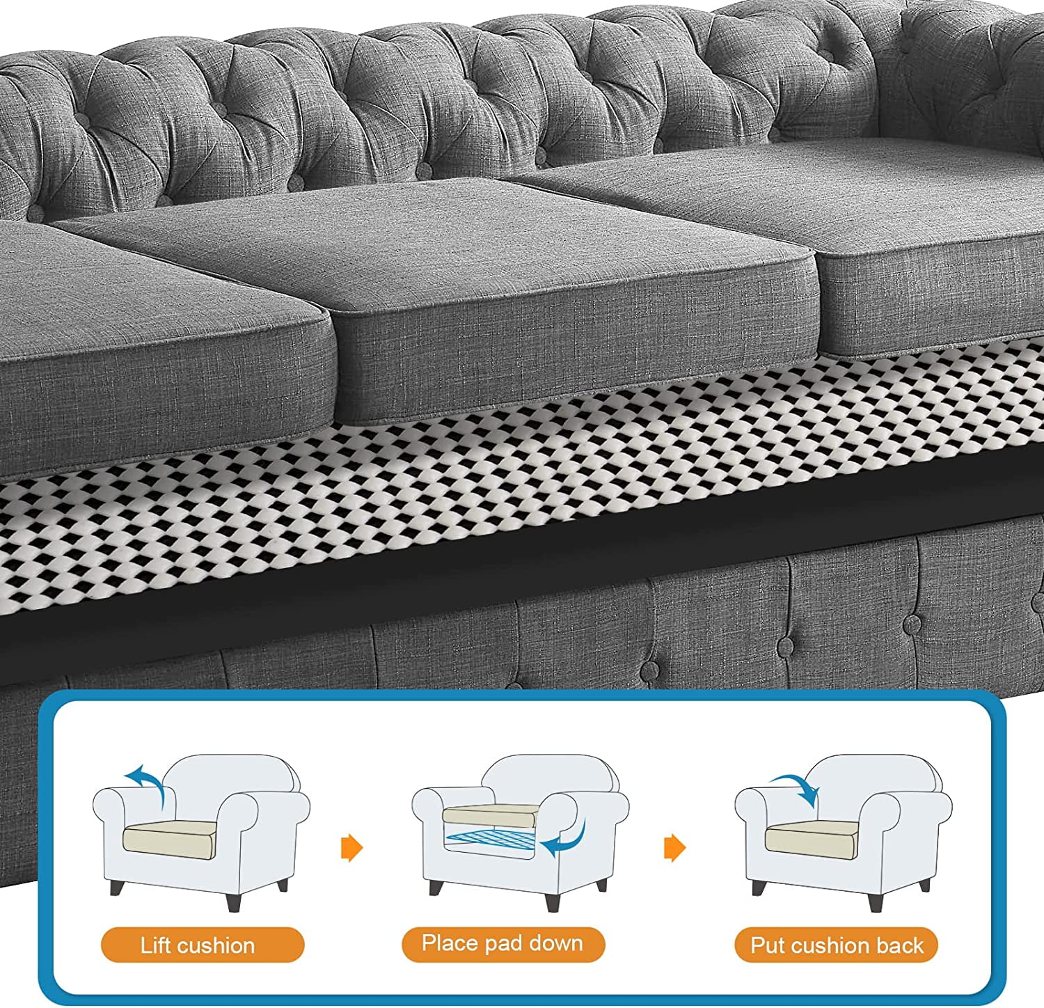 Cushions Slide Stopper Non Slip Cushion Grippers for Couch, Keep Cushions  from Sliding, DIY Free Cut Gripper Pad for Chair Sofa Futon Mattress  (Oversized Lovseat, 22'' × 54''), Price $18. For USA.