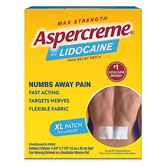Aspercreme Max Strength Lidocaine Pain Relief Patch for Back Pain, Odor Free Pain Patch