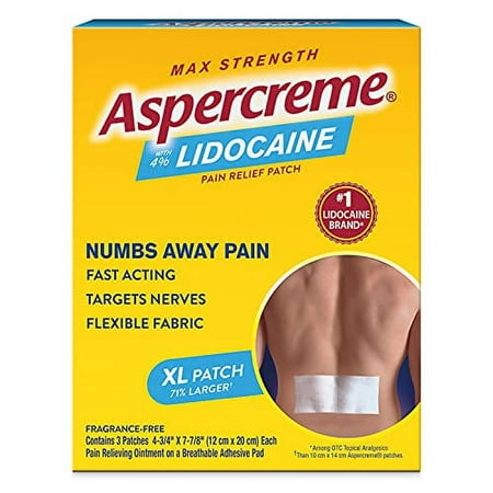 Aspercreme Max Strength Lidocaine Pain Relief Patch for Back Pain, Odor Free Pain Patch