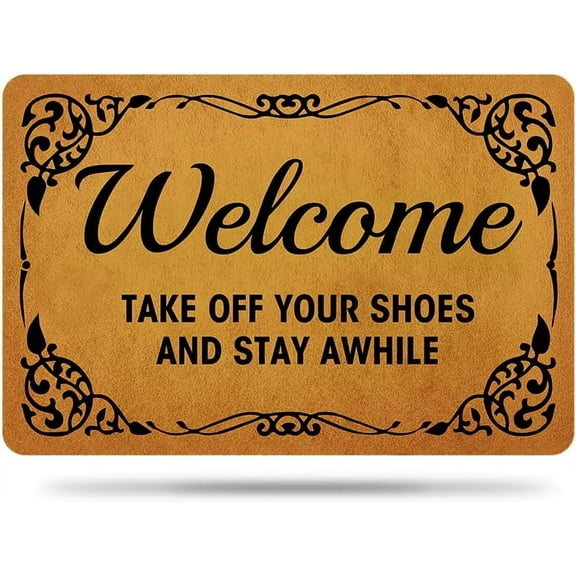 Doormat 16x24 Inch Floor Rug Welcome Mats For Front Door Entry Welcome Take Off Your Shoes And Stay Awhile Doormat Non-Slip Rubber Mat For Home Indoor Farmhouse Funny Kitchen Rugs Patio Gift For Women