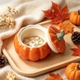 thumbnail image 3 of Halloween Cute Ceramic Pumpkin Candle Holder Decor with Lid, Heavy Duty Sturdy Vivid Color Pumpkin Shaped Storage Container for Fall Mantel Home Office Holiday Candy Vanity Table Decor (No Candles), 3 of 6