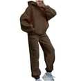thumbnail image 2 of YUGYXL 2 Piece Y2K Sweatsuits for Women Thin Fleece Outfits Fashion Hoodie Sweatshirt Match Straight Leg Sweatpants Jogger Tracksuit Set Today Clearance Brown,XL, 2 of 6