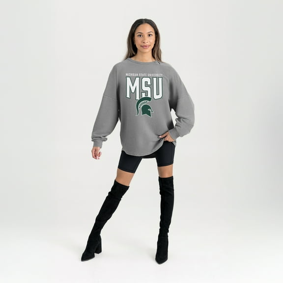 Women's Gameday Couture Gray Michigan State Spartans Oversized Pure Motion Corded Sweatshirt