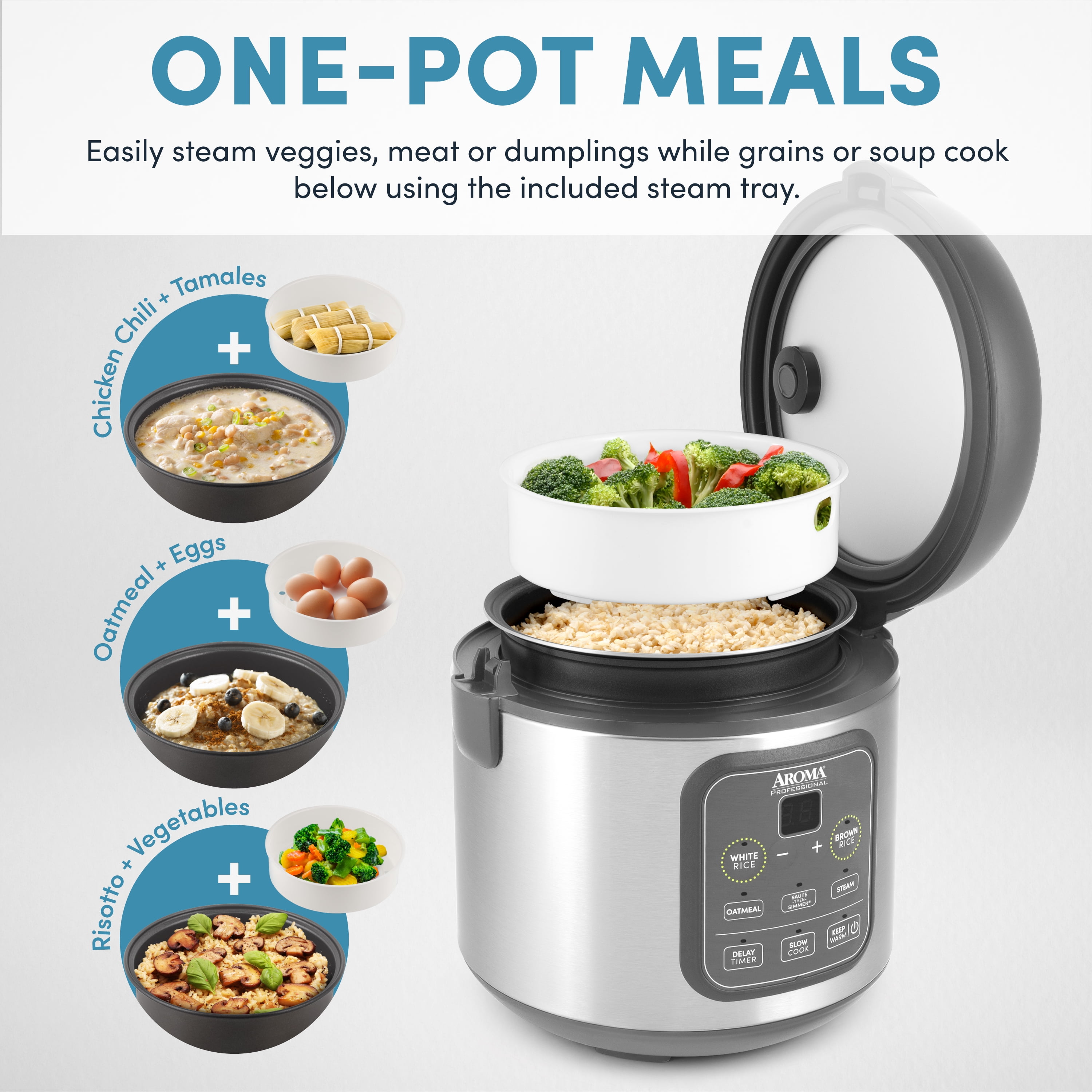 AROMA Professional 8-Cup (Cooked) / 2Qt. Digital Rice & Grain Multicooker, Gray, New, ARC-994SG